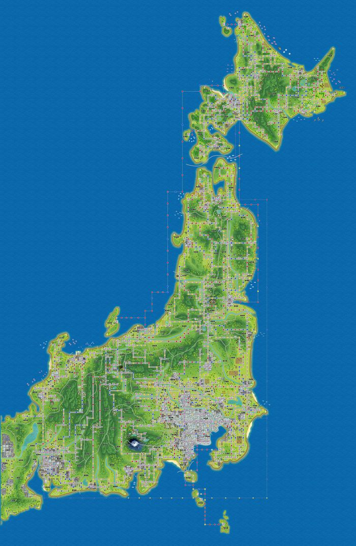 マイクラのブロックで作った日本地図の上空写真